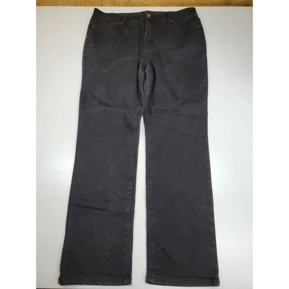 St. John's Bay Straight Leg Jeans Women's Size 16 Black Stretch Mid Rise...